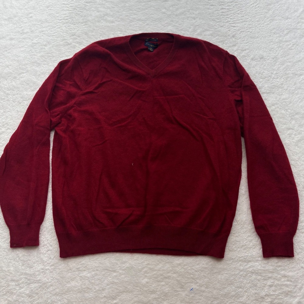 Club Room Mens XXL Estate Cashmere V-Neck Sweater Burgundy Red 2-Ply Pullover